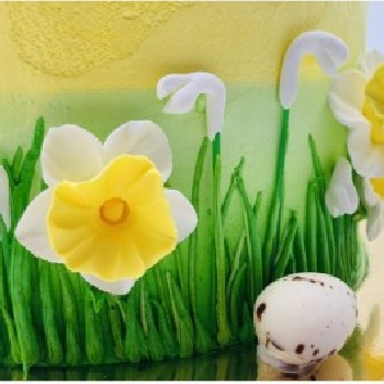 Velykinis tortas su narcizais ir viščiukais