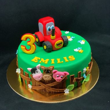 Vaikiškas tortas su traktoriumi